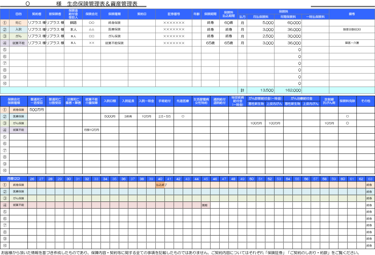保険管理表(例)